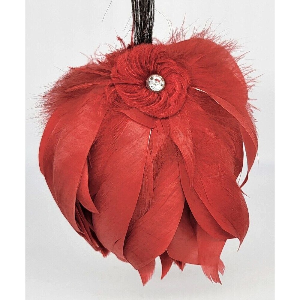 Red Feather Purse Wristlet Bag Snap Art Deco Clear Rhinestone Party Vintage